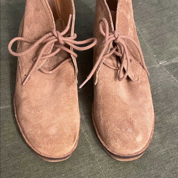 Lucky Brand Chukka Boot Womens 6.5 Leather Tan Lace Up Mid Suede Bootie Ankle - Picture 3 of 10